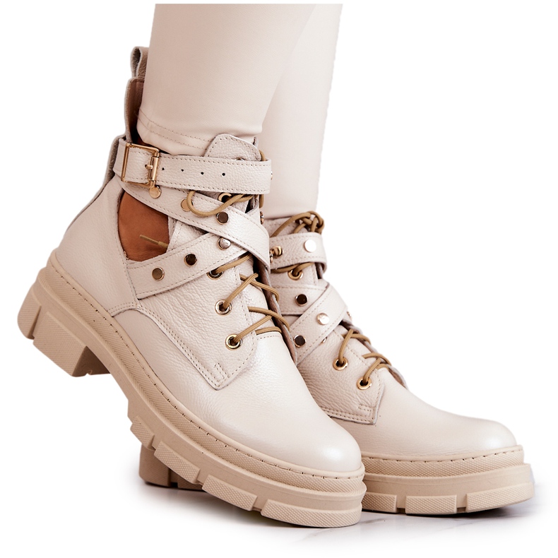 FILIPCZYK Boots Femme Cuir à Découpes Beige clair Everly