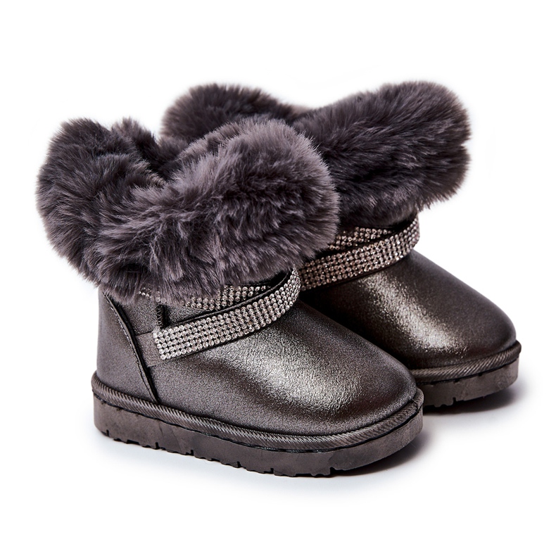 FR1 Bottes de neige pour enfants Hollee gris foncé avec zircons cubiques