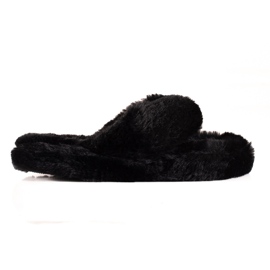 TRENDI Tongs en fourrure le noir
