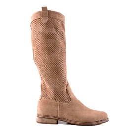 S. BARSKI Boots en Daim Ajouré par S.BARSKI beige brun
