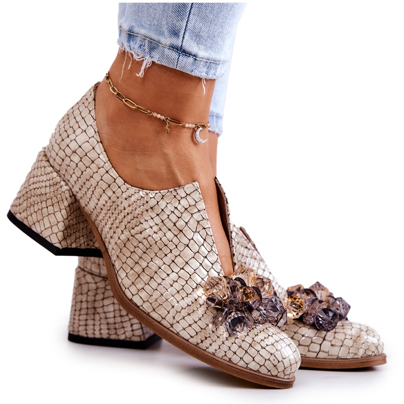 PA2 Escarpins en cuir élégants avec décoration Delaver beige