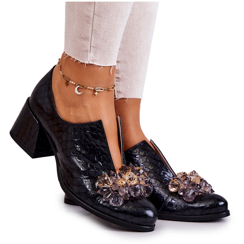 PA2 Élégants talons hauts en cuir avec décoration Delaver noire le noir PA2 Élégants talons hauts en cuir avec décoration Delaver noire le noir