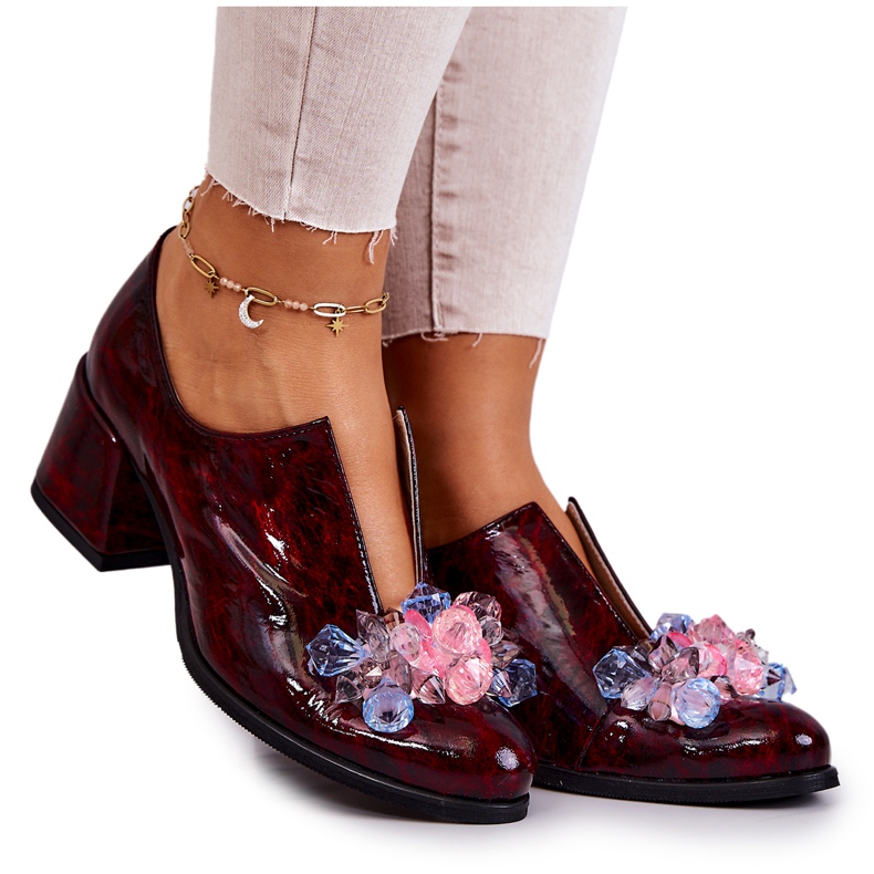 PA2 Talons hauts en cuir élégants avec décoration Delaver bordeaux rouge