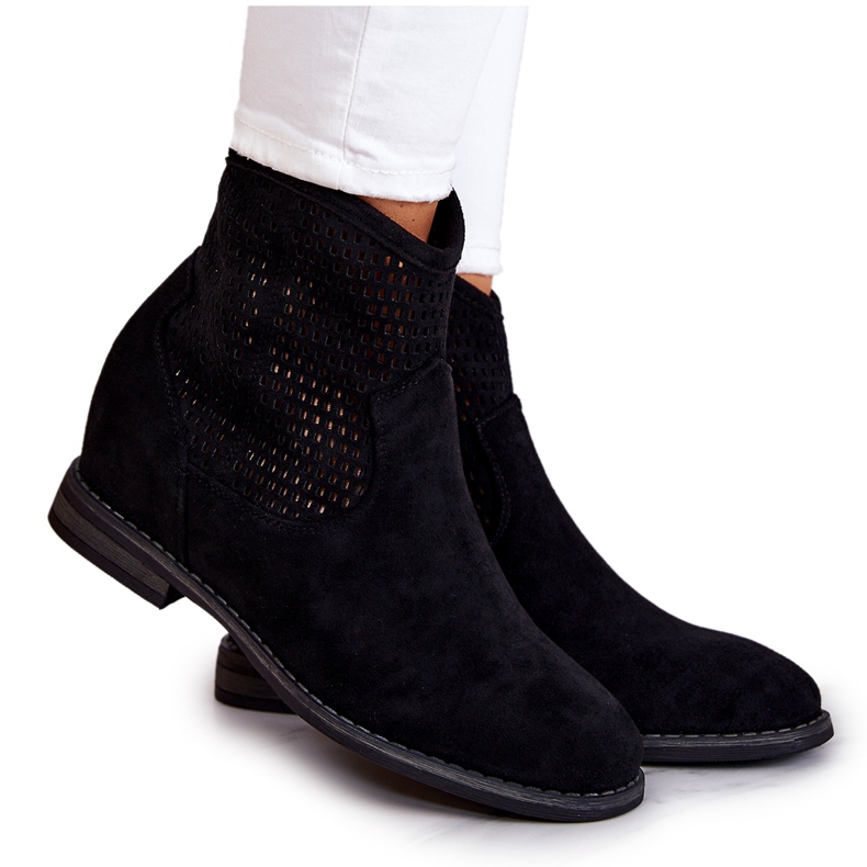 S.Barski Bottes Femme Daim Compensées Cachées Noir Solene le noir