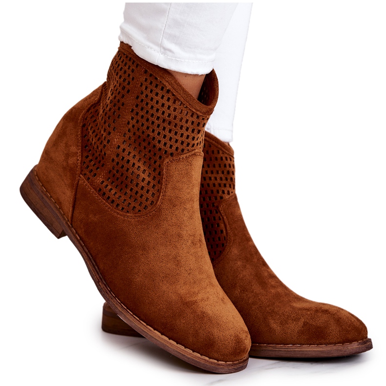 S.Barski Bottes Femme Daim Compensées Cachées Camel Solene brun