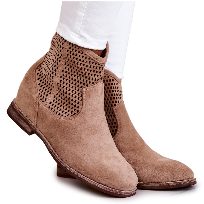 S.Barski Bottines en Daim pour Femme Compensées Cachées Beige Solène