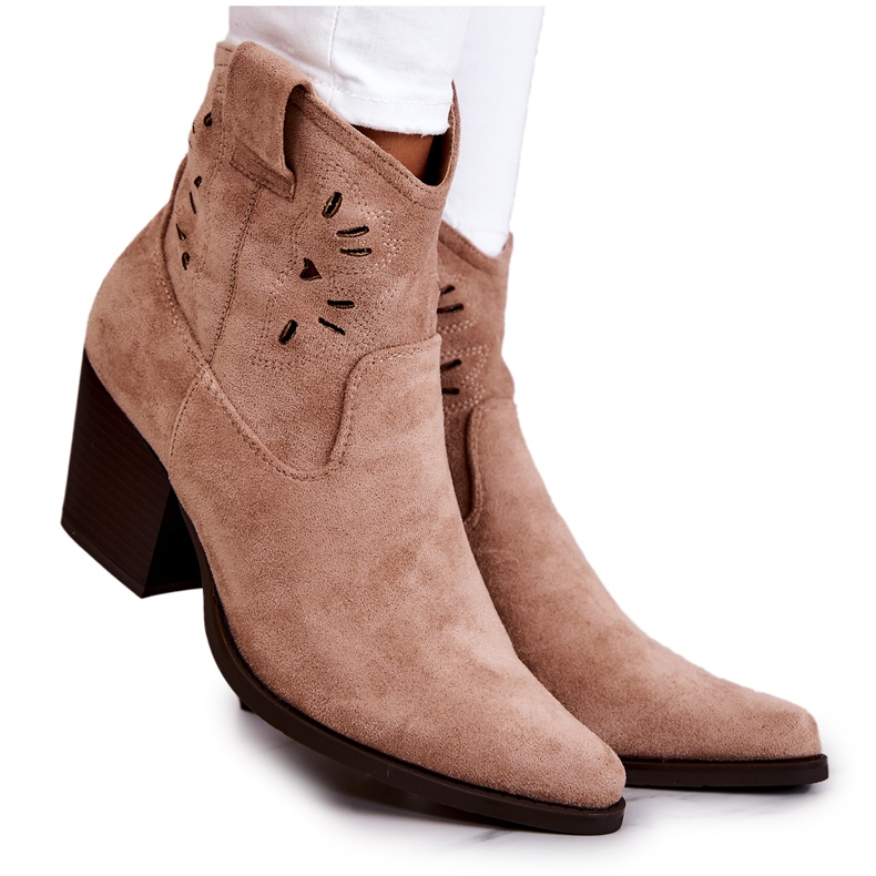 S.Barski Bottes de cowboy en daim pour femmes Beige Devon