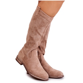 S.Barski Bottes Femme Daim Ajourées Beige Thessie