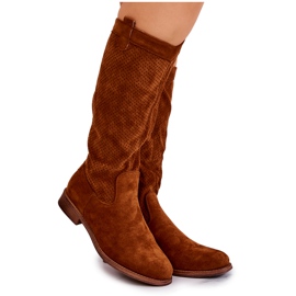 S.Barski Boots Daim Ajourées Femme Camel Thessie brun