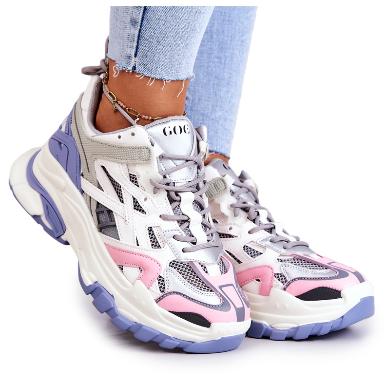 Baskets Sport en Cuir pour Femme GOE JJ2N4090 Multicolore blanche violet rose gris Baskets Sport en Cuir pour Femme GOE JJ2N4090 Multicolore blanche violet rose gris