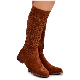S.Barski Boots camel Darnell en daim à motif ajouré brun