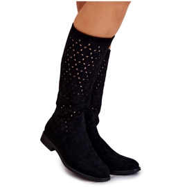 S.Barski Boots Darnell en daim noir à motif ajouré le noir