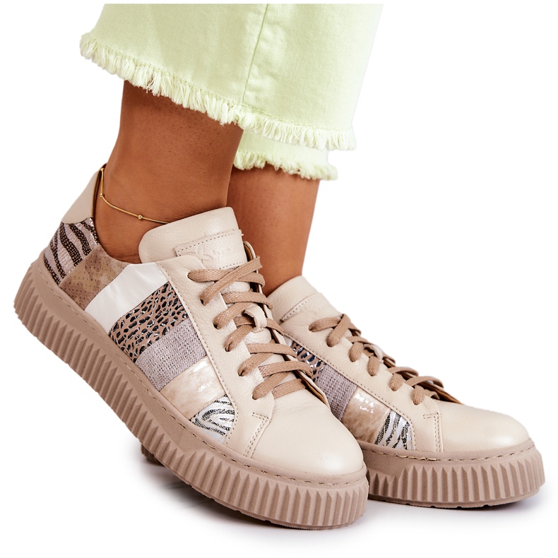 Chaussures de Sport en Cuir Sur la Plateforme Maciejka 05482-04 Beige