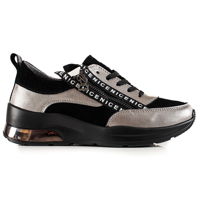 Goodin Baskets en cuir avec fermeture éclair le noir