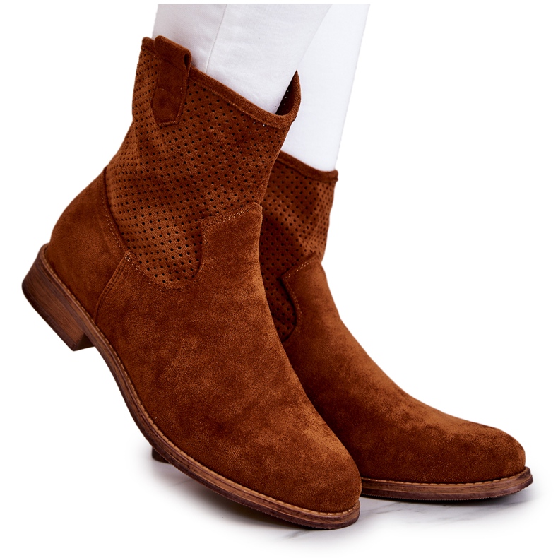 S.Barski Bottines Ajourées Femme Daim Camel Lemar brun