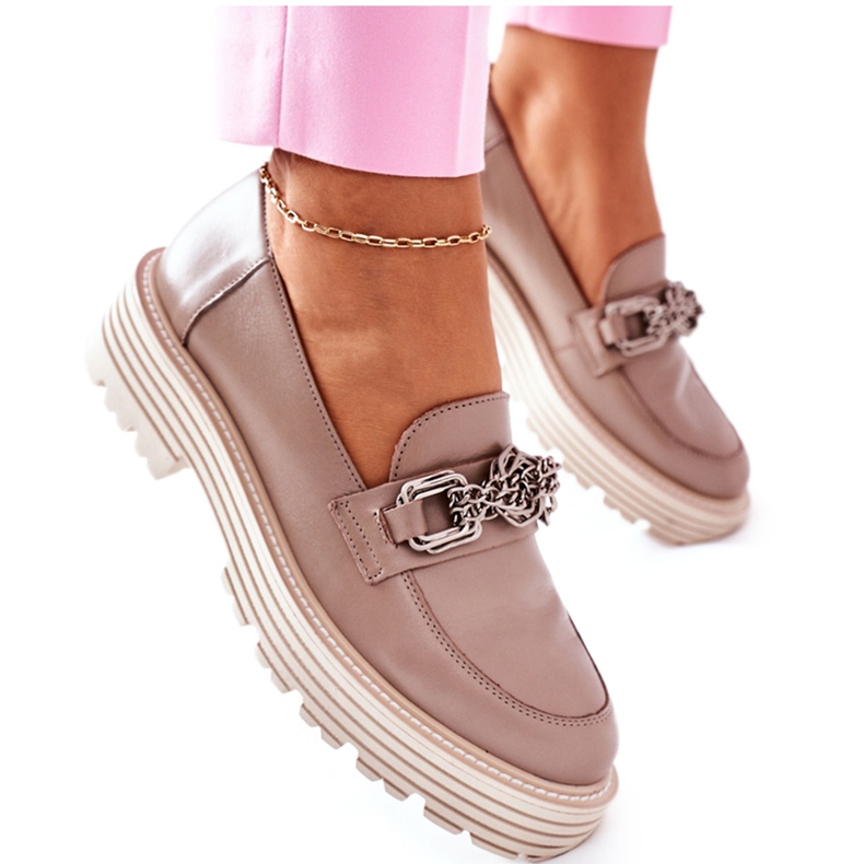 Mocassins Brogues Femme Cuir Beige Foncé Laura Messi 2383 Mocassins Brogues Femme Cuir Beige Foncé Laura Messi 2383