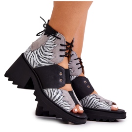 Maciejka 05321-03 Bottines en Cuir Gris et Noir argent