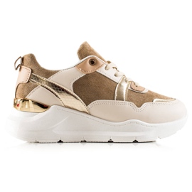 TRENDI Baskets élégantes beige brun doré
