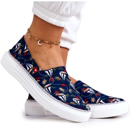 Baskets Femme Slip On Memory Foam Big Star JJ276016 Bleu Marine multicolore
