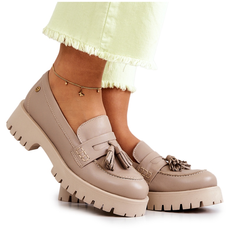 Chaussures en cuir pour femme Franges Maciejka 05497-04 Beige