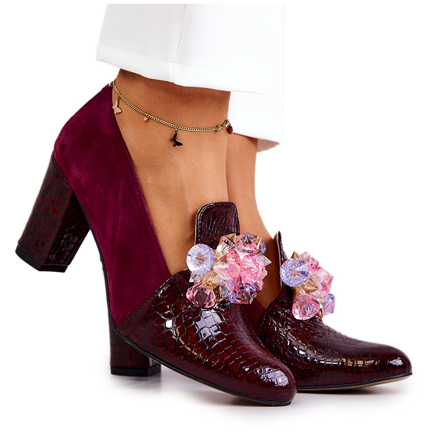 Escarpins en peau de serpent en daim avec ornement Mallory marron rouge