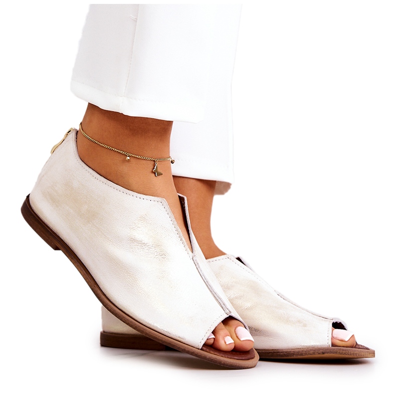 Chaussures en cuir avec une fermeture éclair Nicole 2718/004 Blanc et Or blanche Chaussures en cuir avec une fermeture éclair Nicole 2718/004 Blanc et Or blanche