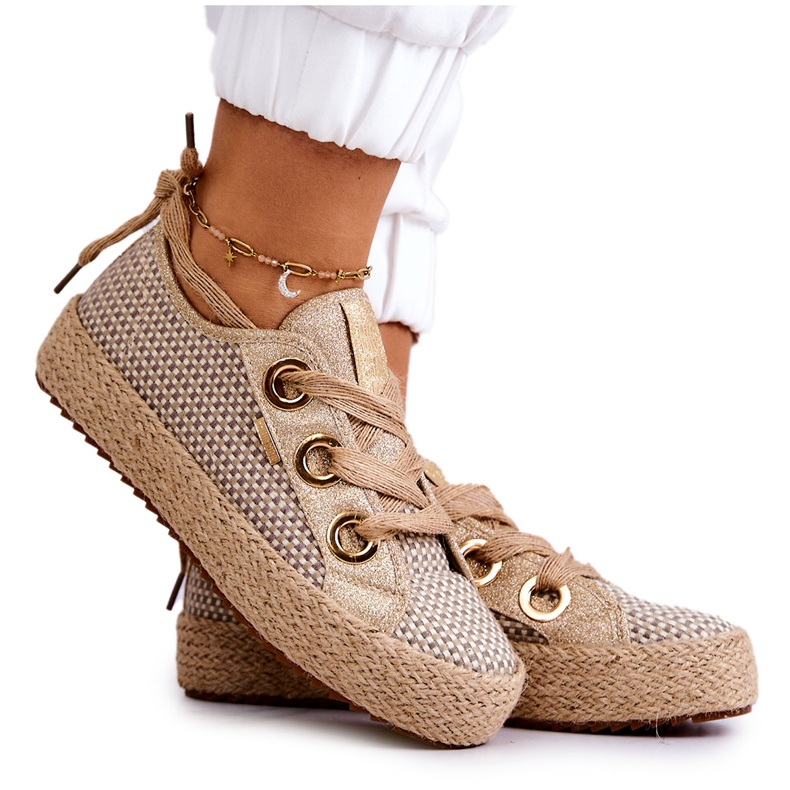 Baskets Tressées Femme Big Star JJ274392 Beige et Or