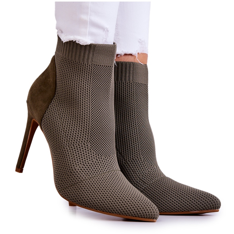 S.Barski Bottes Femme Avec Une Chaussette Sur Un Talon Haut Kaki Last Night brun vert S.Barski Bottes Femme Avec Une Chaussette Sur Un Talon Haut Kaki Last Night brun vert