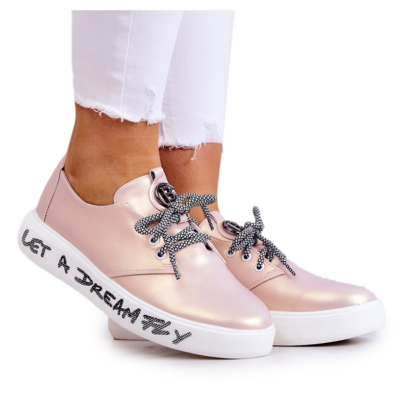 S.Barski Baskets en cuir pour femmes avec métallisé Carrey rose beige