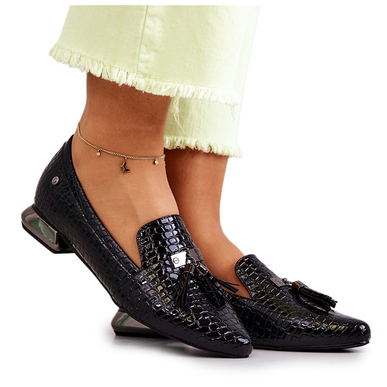Vinceza Mocassins Laqués Motif Crocodile À Franges Pharell Noires le noir Vinceza Mocassins Laqués Motif Crocodile À Franges Pharell Noires le noir