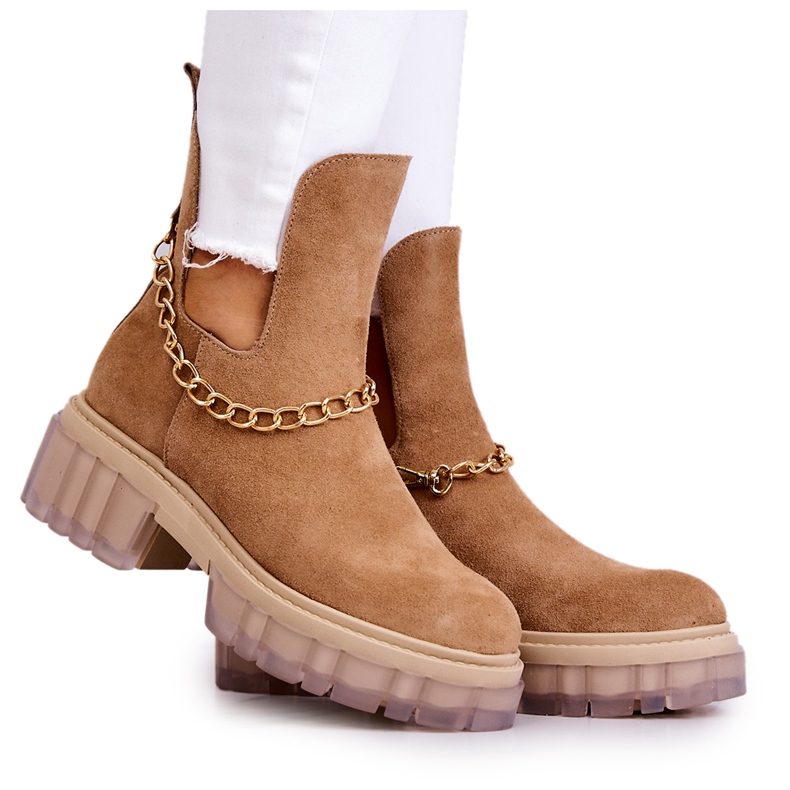 Bottines en daim à la mode avec une coupe camel Forget Me brun