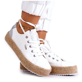 Espadrilles Nouées Sur Une Plateforme Tressée Big Star JJ274397 Blanc