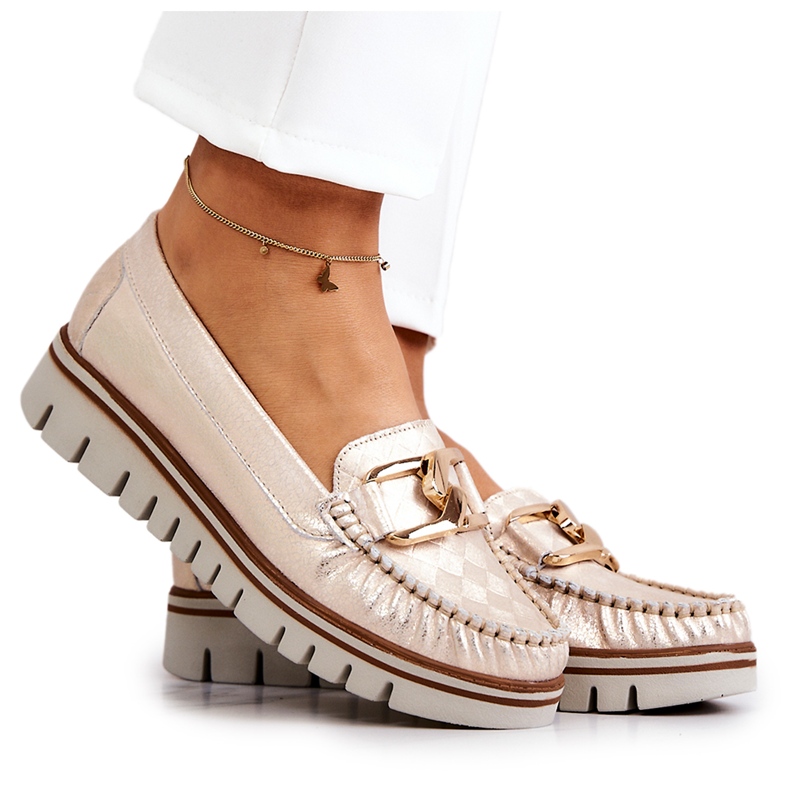 Lemar Mocassins en cuir pour femmes sur la plate-forme Golden Venesia d'or