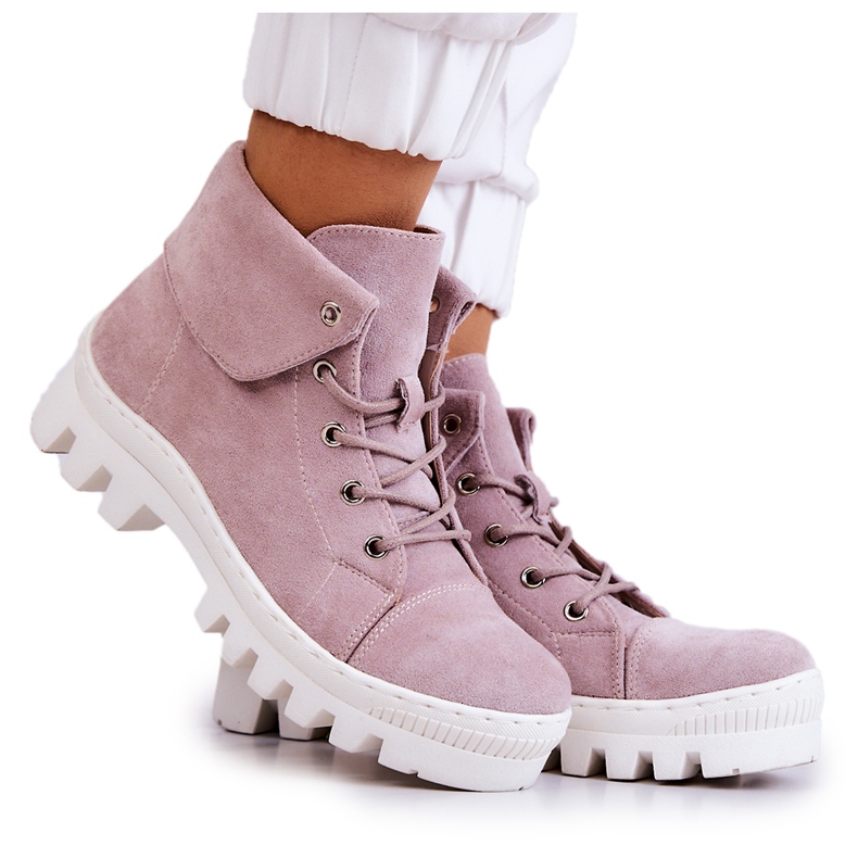 S.Barski Bottines Daim Tied Dalles violet clair