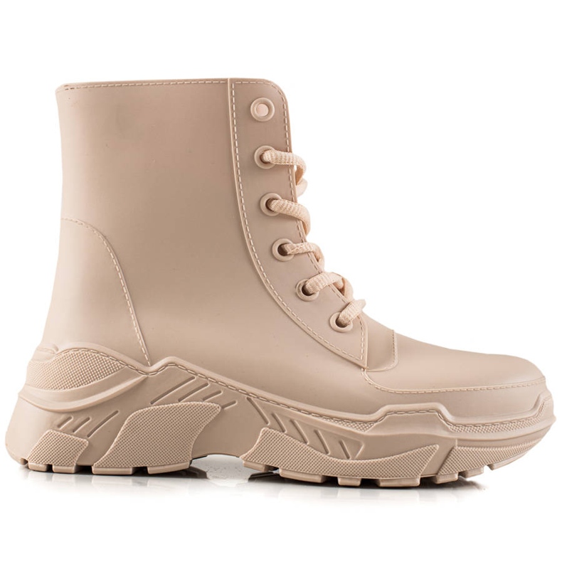 TRENDI Bottes en caoutchouc beiges à lacets