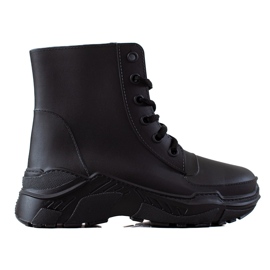 TRENDI Bottes en caoutchouc noires à lacets le noir