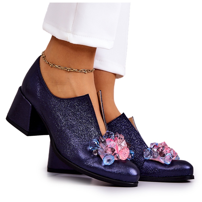 PA2 Chaussures métallisées en cuir avec ornement bleu marine Delaver