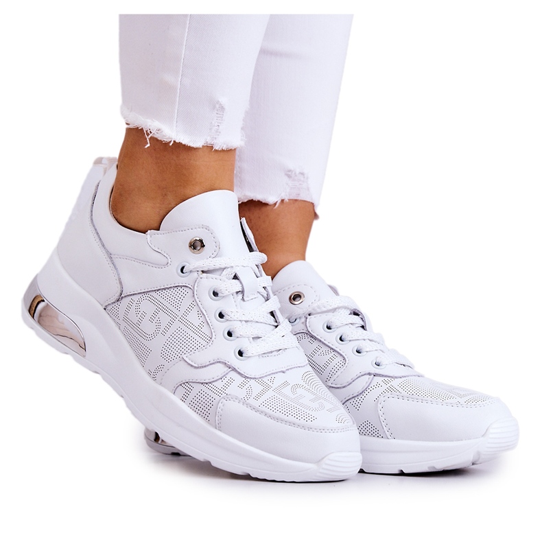 S.Barski Baskets compensées en cuir pour femme Blanc Phiness blanche