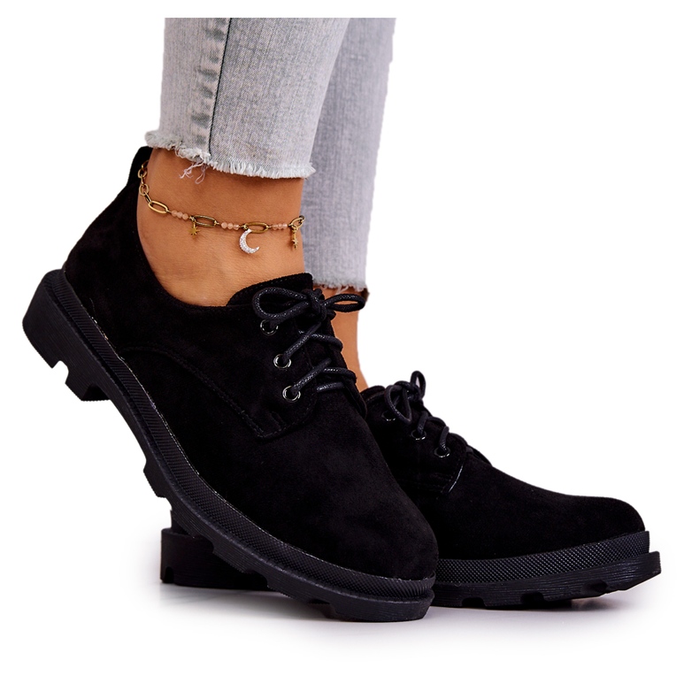 S.Barski Richelieus Femme Daim Chaussures Classiques Noir Colton le noir