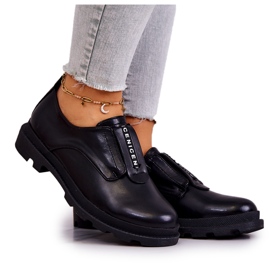 S.Barski Chaussures à enfiler en cuir pour femmes Noir Kirstee