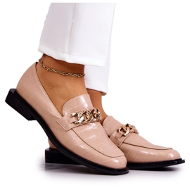Vinceza Mocassins En Cuir Mocassins Avec Chaîne Killen Beige doré