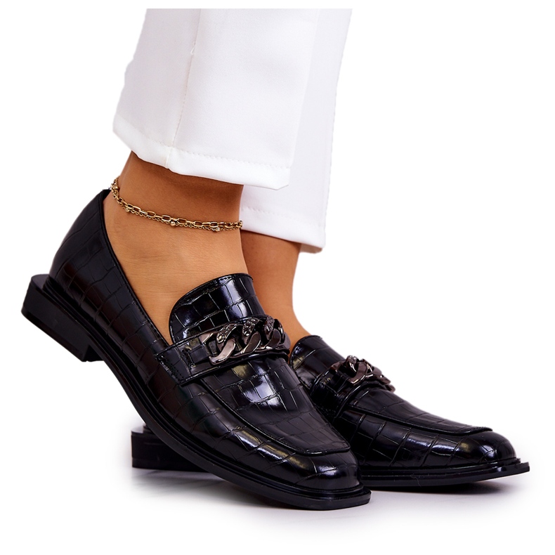 Vinceza Mocassins En Cuir Mocassins Avec Chaîne Killen Noire le noir