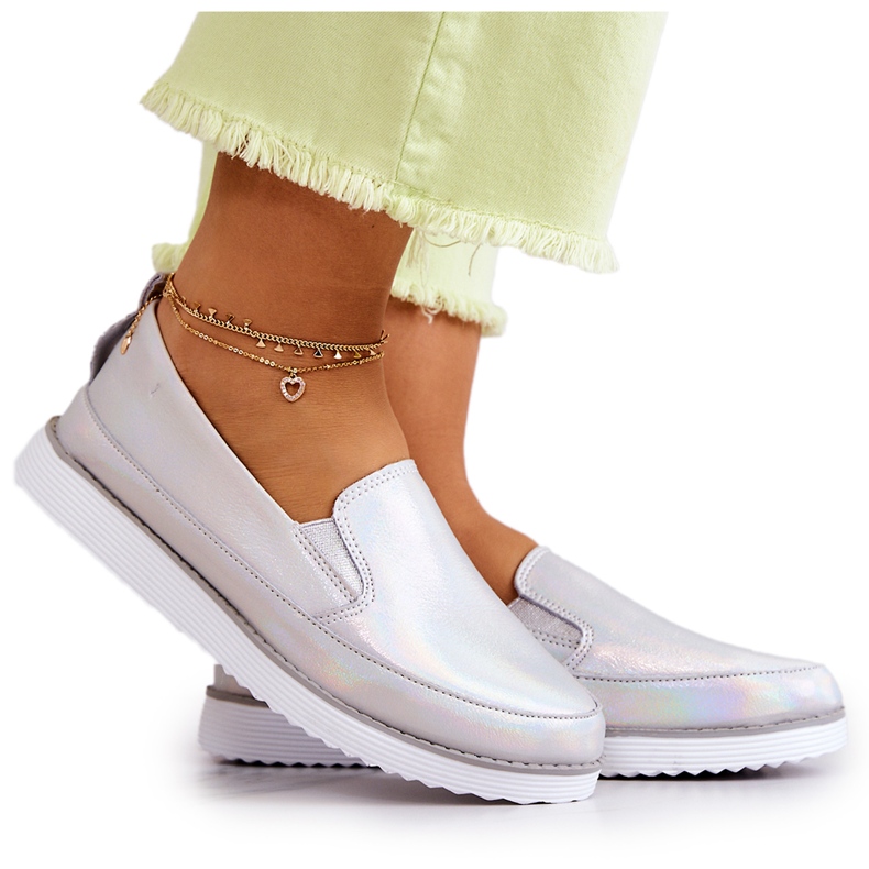 Baskets en cuir pour femmes Slip-On S.Barski Holographic Silver argent