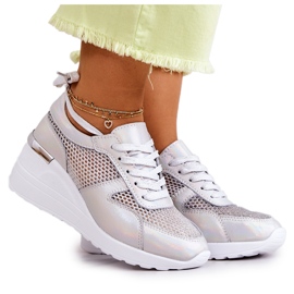 S.Barski Baskets Compensées En Cuir Avec Filet Argenté