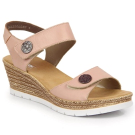 Sandales en cuir sur un coin Rieker W 619B9-31 rose