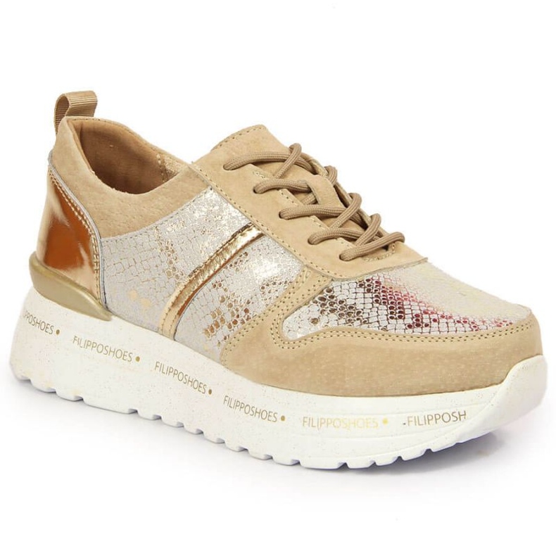 Baskets en cuir à plateforme Filippo W PAW329 beige