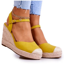 FW1 Espadrilles Femme Sur Plateforme Tressée Jaune Canillo