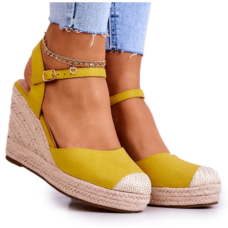 FW1 Espadrilles Femme Sur Plateforme Tressée Jaune Canillo