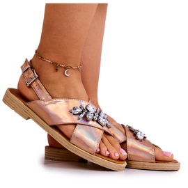 FW1 Sandales confortables pour femmes avec une décoration Irvine en or rose doré