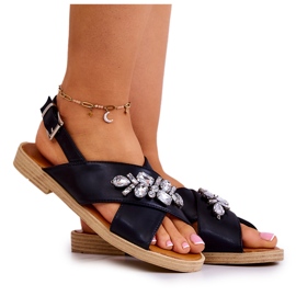 FW1 Sandales confortables pour femmes avec décoration Irvine noire